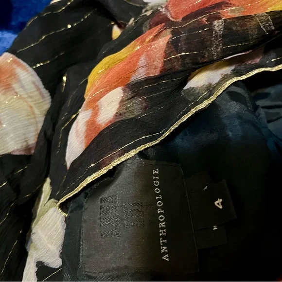 Anthropologie Anna Sui SILK  Black and Orange Halter Sundress - Picture 5 of 7